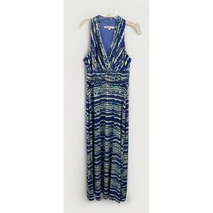 Evan Picone Maxi Blue and Green Dress size  8 length 56" bust 34" Cruise Beach